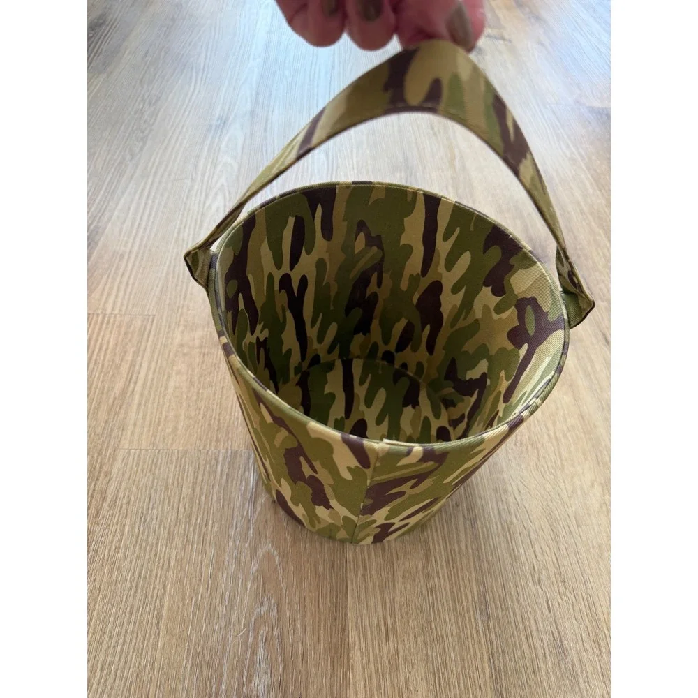 Gorpcore Camo Fabric Trick or Treat Pail Kids Green Brown Utility Military